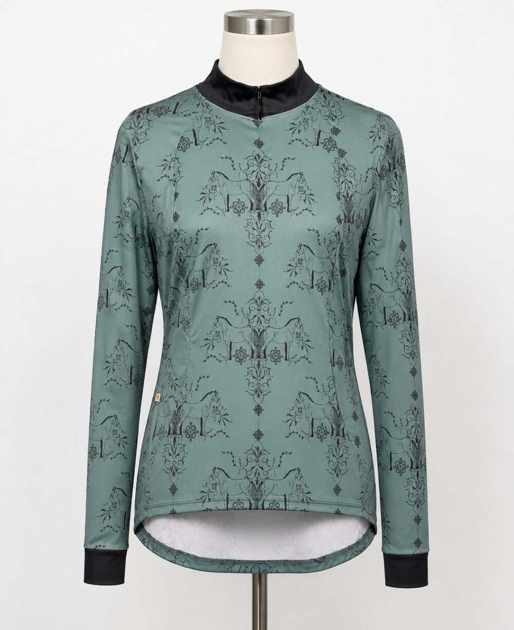 Espoir Equestrian Zip Shirt Teal Roped Horses On Teal Size 2XL New with Tags